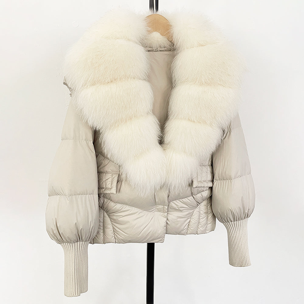 OFTBUY Big Natural Fox Fur Coat Women New Winter 90% White Duck Down Jacket Female Short Puffer Feather Coats Parkas