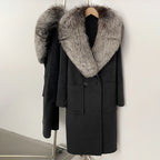 OFTBUY Double Breasted Pockets Long Luxury Warm Winter Outerwear New Women's Double-Faced Wool Coat with Real Fox Fur Collar