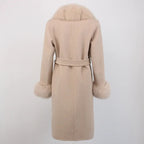 OFTBUY Winter Jacket Women Long Natural Wool Blends Cashmere Real Fur Coat Double Breasted Belt Warm Streetwear New Fashion