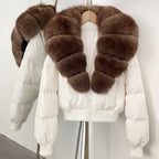 OFTBUY Knit Cuff Short Real Fox Fur Collar Duck Down Coat Female New Autumn Winter Clothes Women Genuine Fur Puffer Jacket