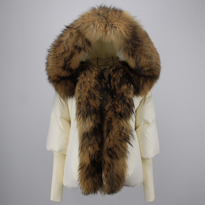 OFTBUY Hooded Natural Thick Winter Jacket Women Outerwear Real Fox Fur Coat Woman Warm Loose Oversize Duck Down Coat Streetwear
