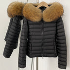 OFTBUY Hooded Slim Real Fox Fur Collar Fluffy Puffer Jacket Women New Winter Short Top Clothing Female Fur White Duck Down Coat