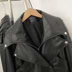 OFTBUY Women's Black Faux Leather Cropped Moto Jacket Asymmetric Zip PU Biker Coat Female New Autumn Vintage Punk Outerwear