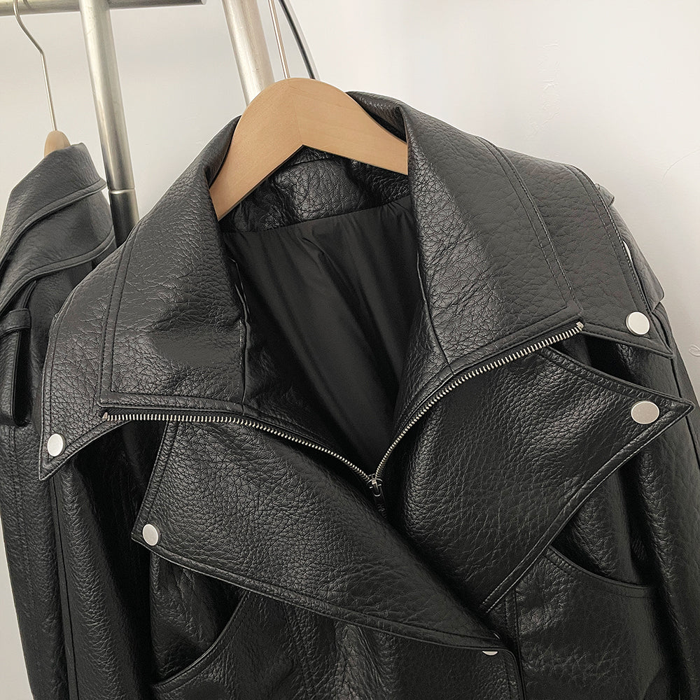 OFTBUY Women's Black Faux Leather Cropped Moto Jacket Asymmetric Zip PU Biker Coat Female New Autumn Vintage Punk Outerwear