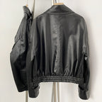 OFTBUY New Women's Clothes Faux Leather Jacket Lapel Collar Button Coat Female Elastic Hem Streetwear Fashion Casual Outerwear