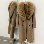 OFTBUY Woolen Coat Female Women's Luxury Double-Faced Wool Jacket Winter Oversize Real Fox Fur Double Breasted Elegant Outerwear