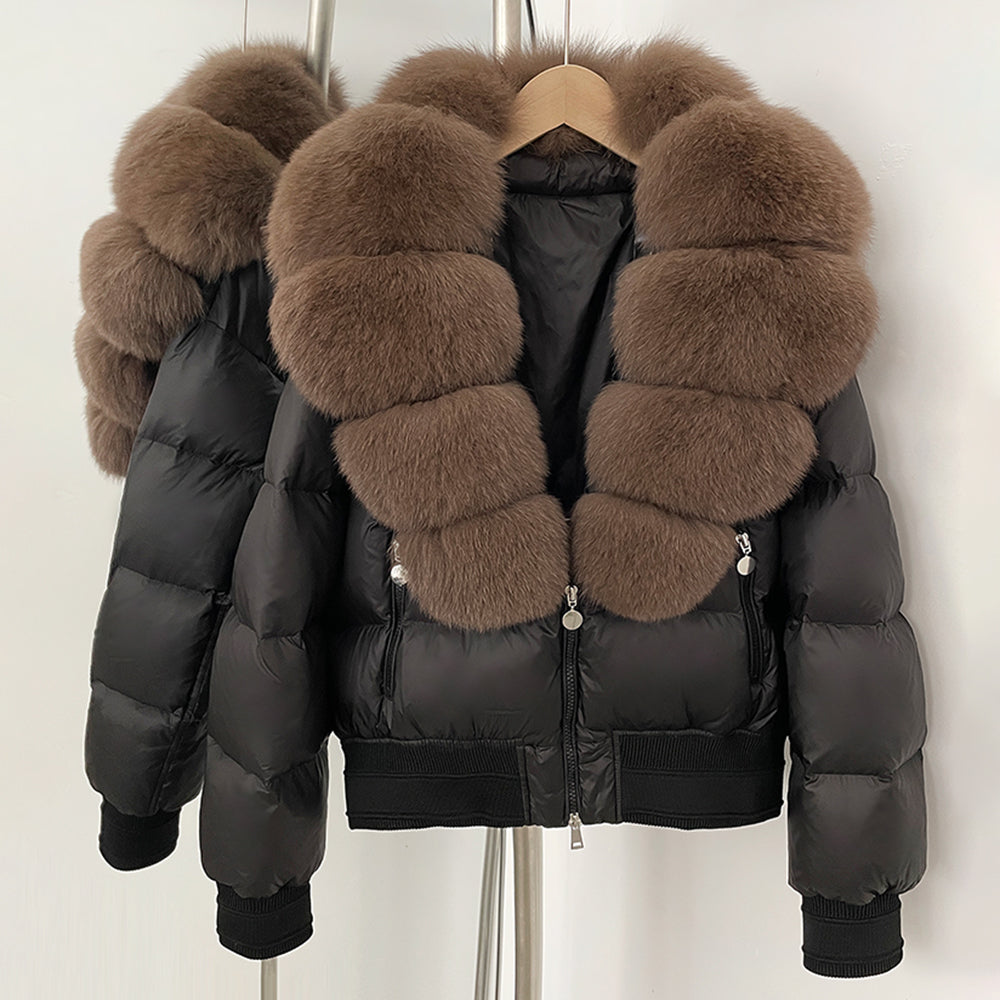 OFTBUY Real Fox Fur Collar Puffer Jacket Female New Winter Top Fluffy Clothing Thick Warm Natural Fur White Duck Down Coat Women