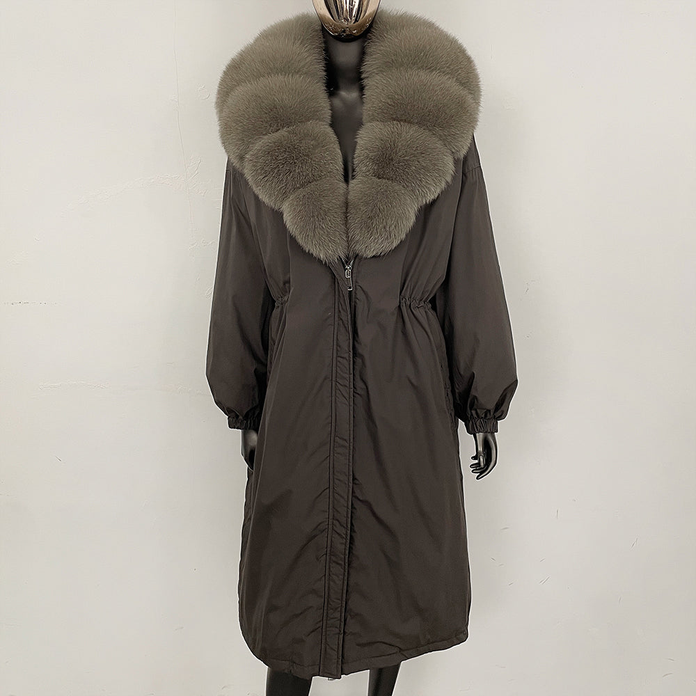 OFTBUY New Zipper Autumn Winter Clothes Women Natural Fox Fur Collar Goose Down Coat Long Warm Thickened Real Fur Puffer Jacket