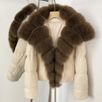OFTBUY Sequined Duck Down Coat Female New Women's Short Puffer Jacket with Real Fox Fur Collar  Luxury Sparkly Winter Outerwear