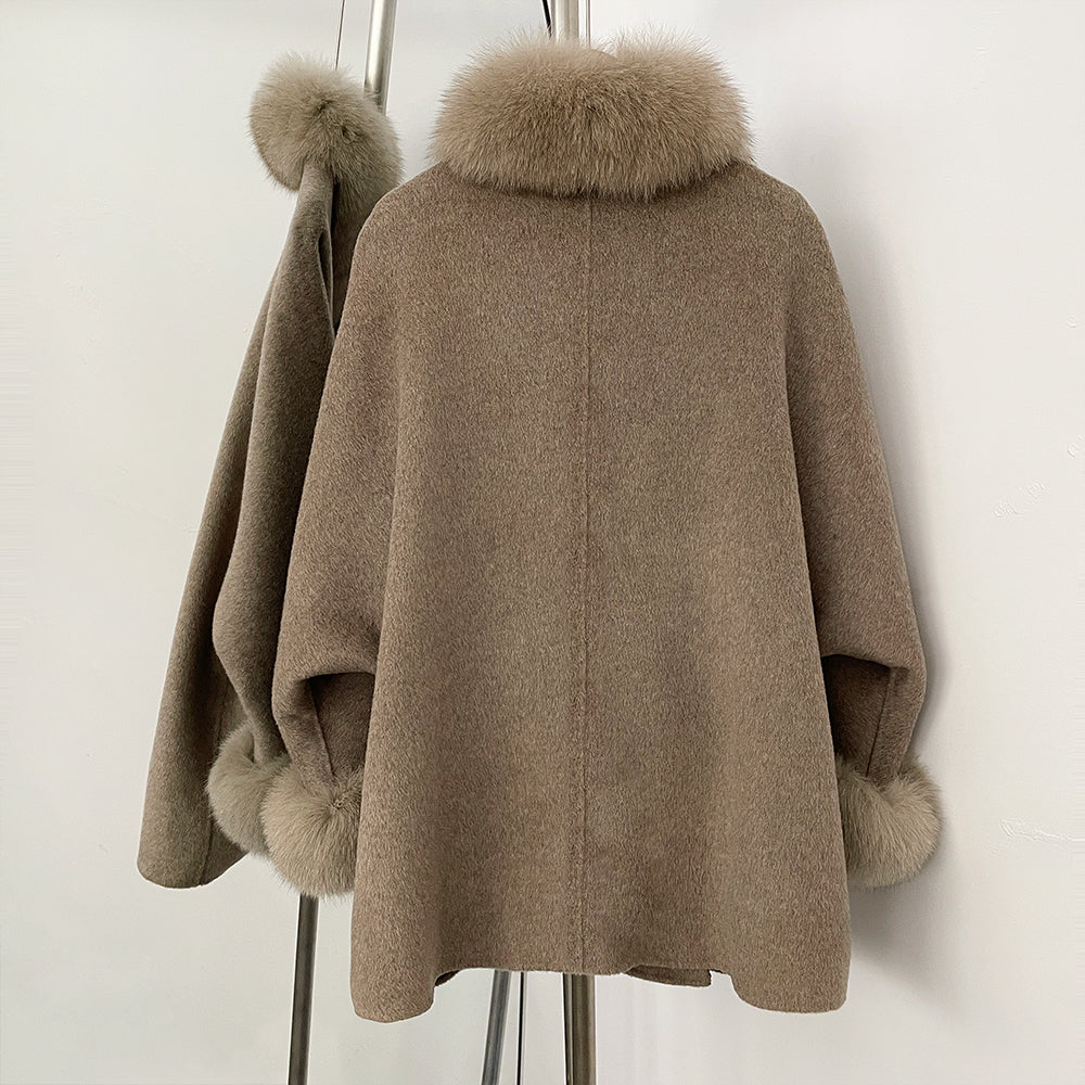 OFTBUY Belted Waist Elegant Winter Luxury Woolen Outerwear Female New Women's Wool Coat Large Real Fox Fur Collar and Cuffs
