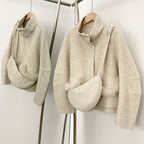 OFTBUY Short Zipper Real Fox Fur Woolen Jacket Fashion Casual Long Sleeves Woo Coat Female with Bag New Autumn Clothes Women