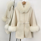 OFTBUY Belt Loose Cloak Natural Fur Woolen Jacket Real Fox Fur Collar and Cuffs Wool Coat Female New Autumn Winter Clothes Lady