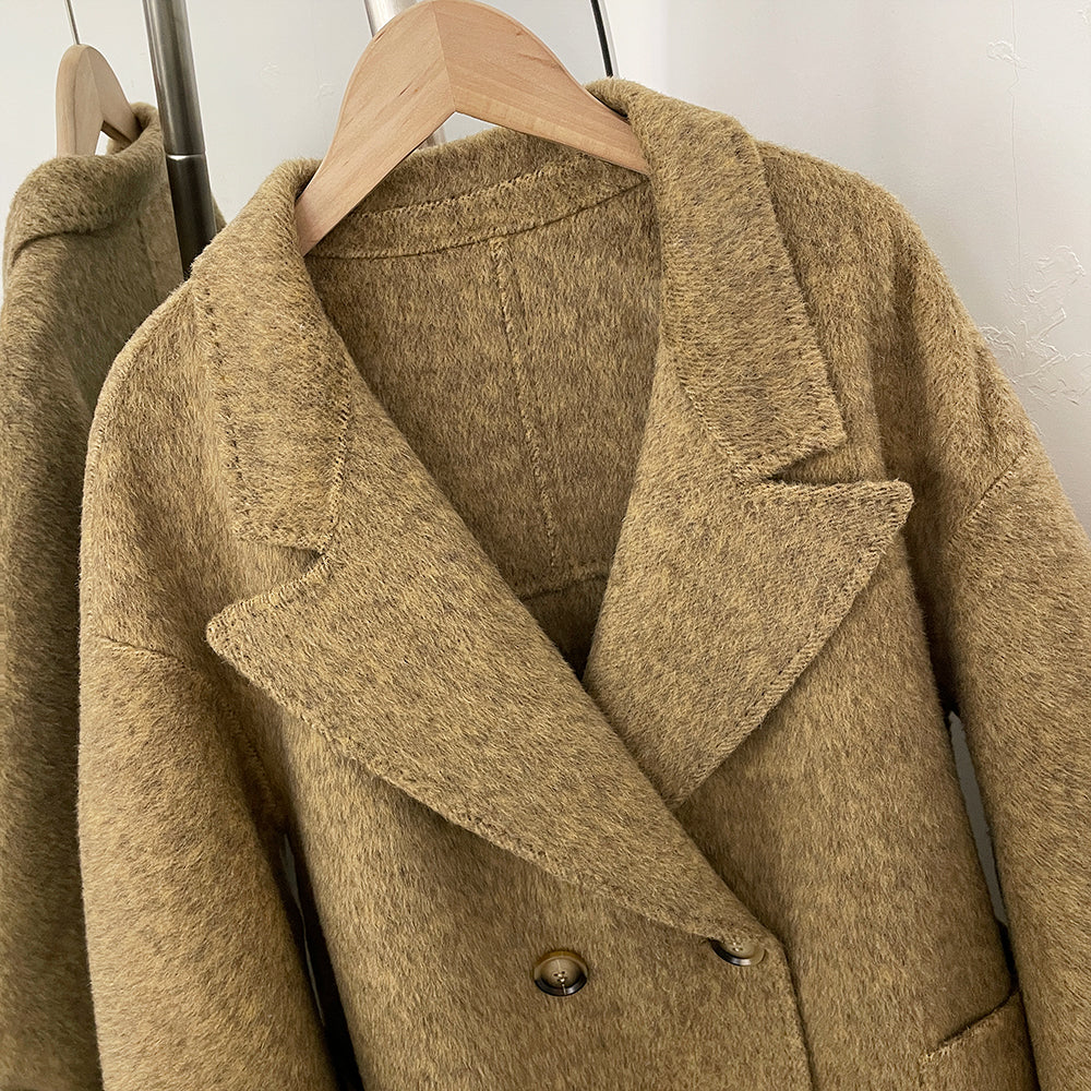 OFTBUY Warm Cashmere Wool Jacket Long Double-breasted Double-sided Woolen Coat Female New Autumn Winter Lapel Top Clothes Women