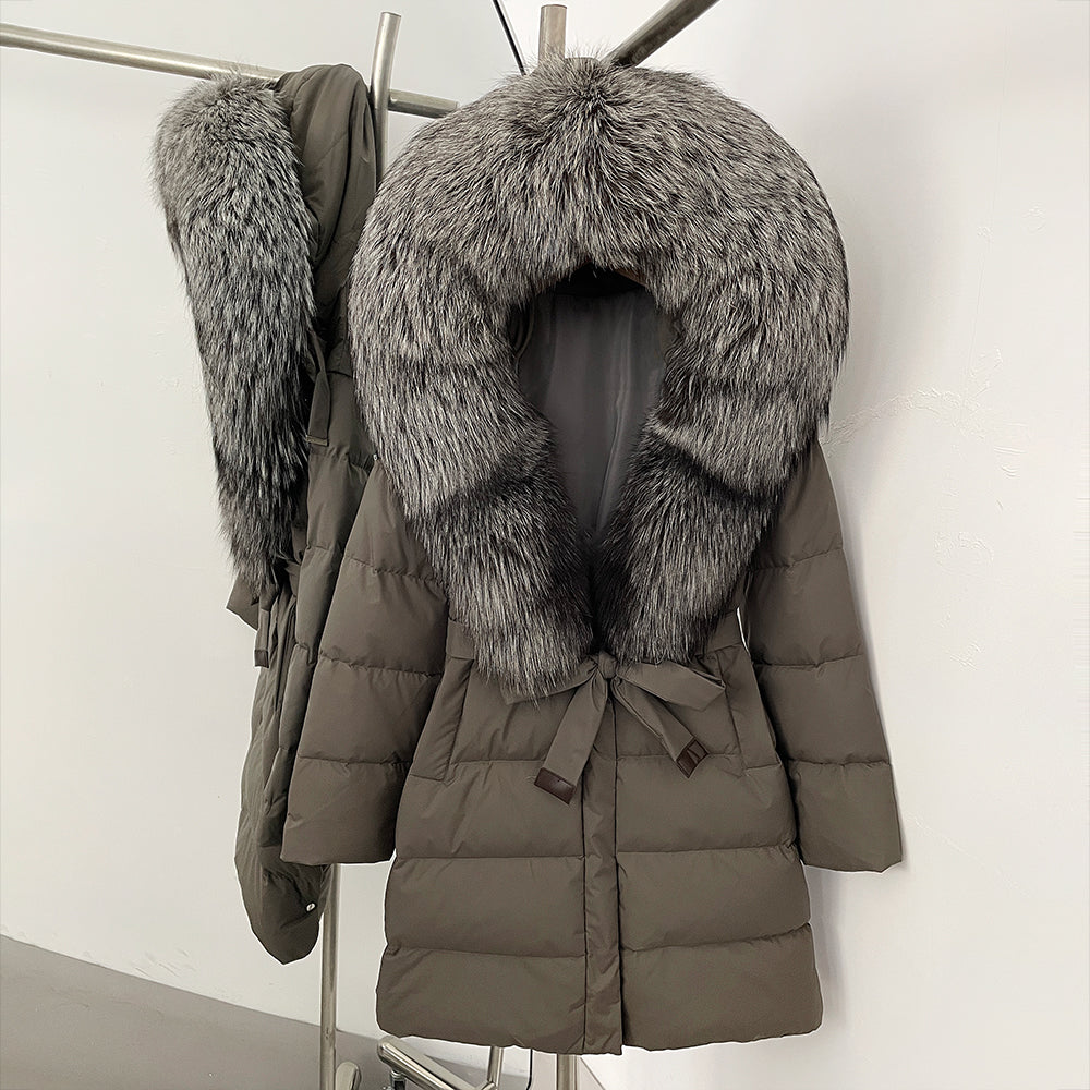 OFTBUY New Winter Genuine Fox Fur Hooded Puffer Coat Women Women's White Duck Down Jacket Outerwear Female Fashion Parkas