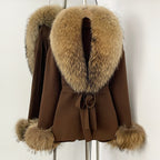 OFTBUY Belt Knit Warm Winter Luxury Casual Fashion Outerwear Sweater Female New Women's Knit Coat with Large Real Fox Fur Collar