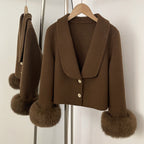 OFTBUY V-neck Single Breasted Woolen Jacket Short Real Fox Fur Wool Coat Women New Fashion Autumn Winter Top Clothes Female