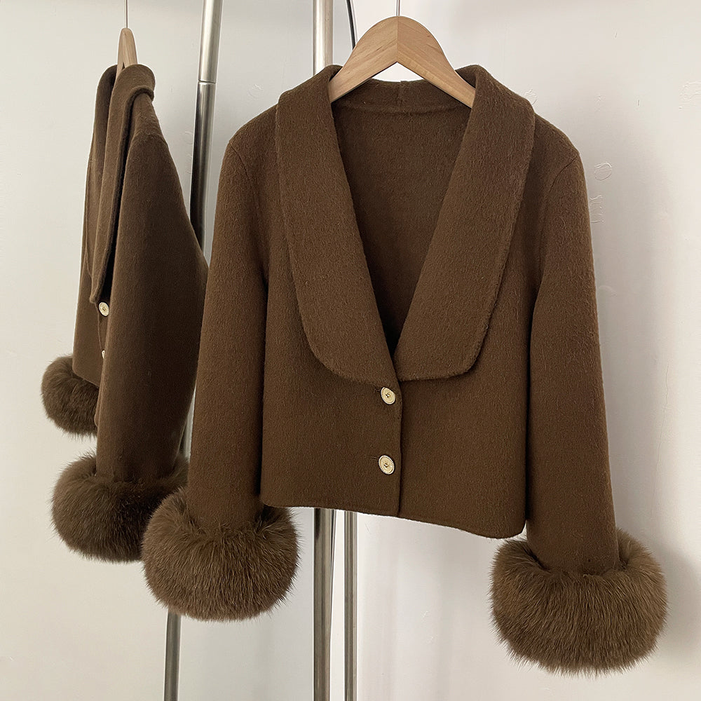 OFTBUY V-neck Single Breasted Woolen Jacket Short Real Fox Fur Wool Coat Women New Fashion Autumn Winter Top Clothes Female