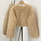 OFTBUY Faux Fur Coat for Women Fur Fluffy Autumn Short Fur Coat Eco-friendly Warm Female New Winter Jacket Long Sleeves O-neck