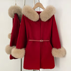 OFTBUY New Women's Wool Coat with Real Fox Fur Collar Cuffs Hooded Belted Waist Warm Winter Elegant Fashion Outerwear
