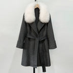 OFTBUY Fashion Female Luxury Cashmere Wool Jacket Autumn Winter Warm Natural Fox Fur Collar Women's Woolen Blends Coat