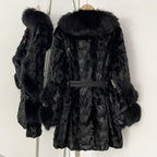 OFTBUY New Winter Thickened Warm Clothes Female Mid-length Leather Belt Real Mink Fur Coat Women Black Natural Fox Fur Jacket