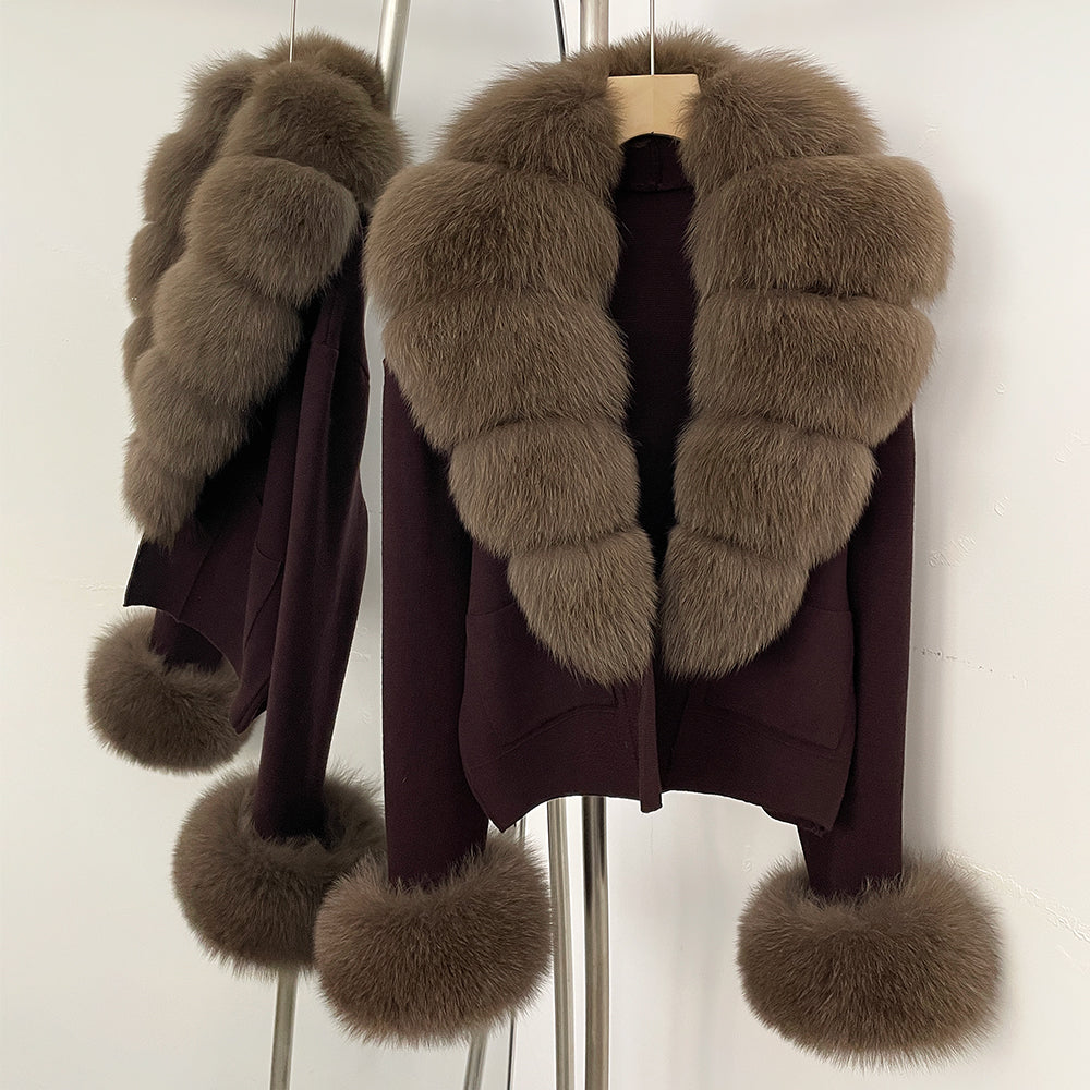 OFTBUY Loose Fit Warm Winter Fashion Lady Outerwear Sweater Female New Women's Knit Cardigan with Large Real Fox Fur Collar