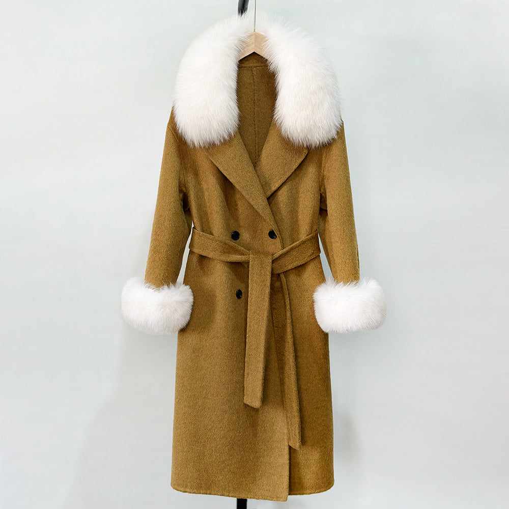 OFTBUY Wholesale New Autumn Winter Clothes Women Real Fox Fur 100% Wool Coat Female Fashion Warm Long Natural Fur Woolen Jacket