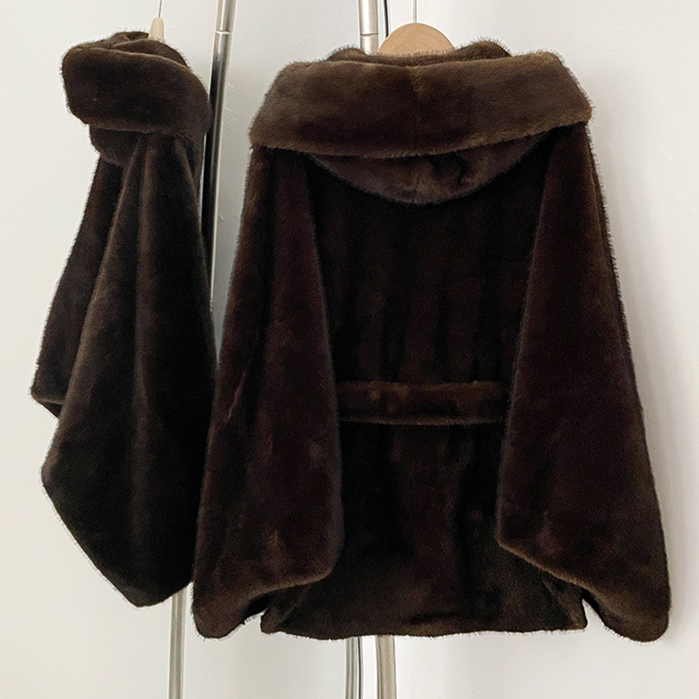 OFTBUY Wholesale Hooded Belt Faux Fur Coat Female Thickened Warm Fluffy Fake Fur Jacket Women New Winter Long Sleeve Fur Clothes Female