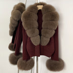 OFTBUY Loose Fit Warm Winter Fashion Lady Outerwear Sweater Female New Women's Knit Cardigan with Large Real Fox Fur Collar