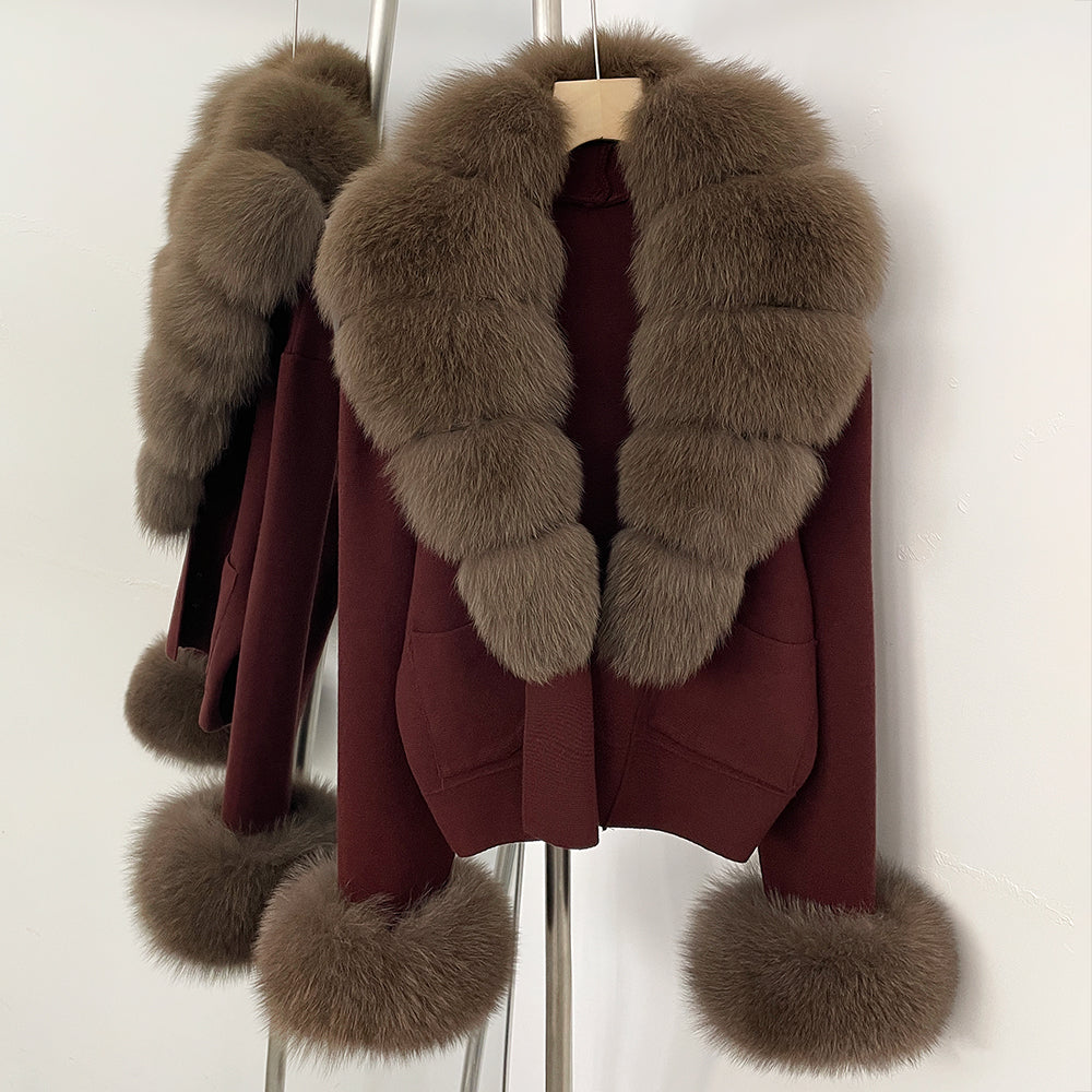 OFTBUY Loose Fit Warm Winter Fashion Lady Outerwear Sweater Female New Women's Knit Cardigan with Large Real Fox Fur Collar