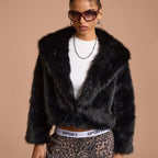OFTBUY Luxury Oversized Lapel Faux Fur Jacket - Chic Short Vegan Fur Coat for Winter Glamour