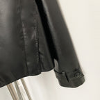 OFTBUY New Women's Clothes Faux Leather Jacket Lapel Collar Button Coat Female Elastic Hem Streetwear Fashion Casual Outerwear
