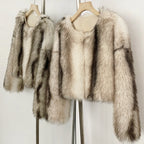 OFTBUY Luxury Collarless Faux Fur Jacket - Chic Short Fluffy Vegan Fur Coat for Women