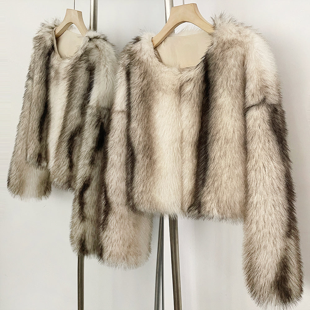 OFTBUY Luxury Collarless Faux Fur Jacket - Chic Short Fluffy Vegan Fur Coat for Women