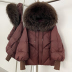 OFTBUY Thicken Warm Knitted Sleeve Coat New Winter Large Real Fur Hooded Puffer Jacket Women White Duck Down Mid Long Parka