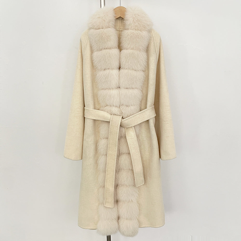 OFTBUY Long Natural Fur Wool Coat Fashion Warm Big Real Fox Fur Jacket Female New Autumn Winter Clothes Women Woolen Overcoat