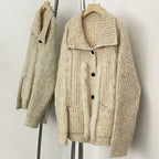 OFTBUY New Fashion Spring Autumn Loose Sweater Female Real Fox Fur Cardigan Clothing Women Button Oversized Knitted Jacket Lady