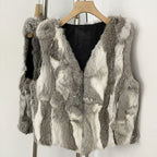 OFTBUY New Autumn Winter Clothes Outerwear Women Natural Patchwork Real Rex Rabbit Fur Vest V-Neck Natural Fur Waistcoat Female