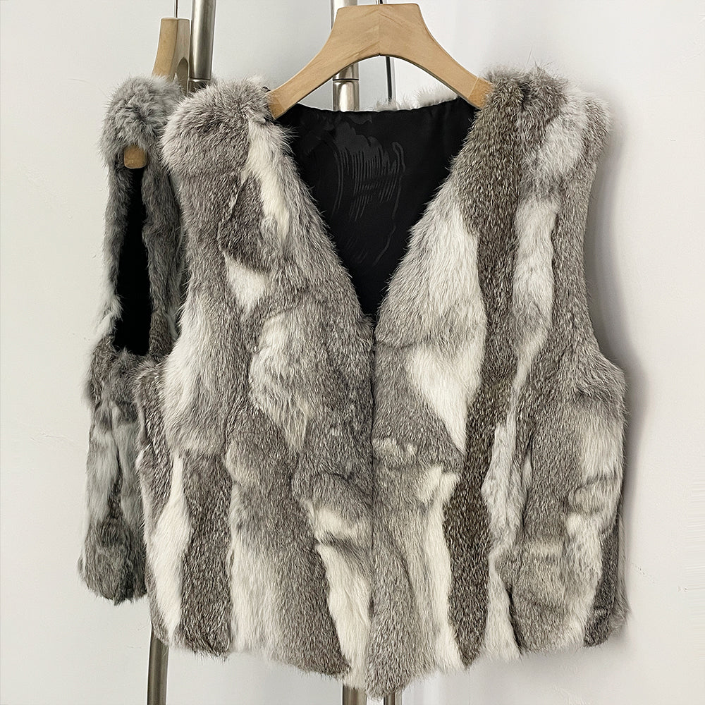 OFTBUY New Autumn Winter Clothes Outerwear Women Natural Patchwork Real Rex Rabbit Fur Vest V-Neck Natural Fur Waistcoat Female