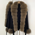 OFTBUY Belt Textured Knit Warm Winter Luxury Outerwear Female Sweater Cardigan New Women's Knit Coat with Large Real Fox Fur