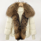 OFTBUY New Winter Large Real Raccoon Fur Puffer Coat Women Knit Sleeve White Duck Down Jacket Female Oversize Feather Down Parka