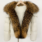 OFTBUY Ultra-Luxury 90% Duck Down Puffer Jacket with Oversized Real Fox & Raccoon Fur Collar