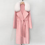 OFTBUY New Autumn Winter Long Clothing Women Fashion Warm Wool Coat with Real Fox Fur Collar Belt Elegant Woolen Jcacket Female