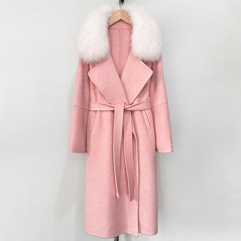 OFTBUY New Autumn Winter Long Clothing Women Fashion Warm Wool Coat with Real Fox Fur Collar Belt Elegant Woolen Jcacket Female
