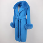 OFTBUY Winter Jacket Women Long Natural Wool Blends Cashmere Real Fur Coat Double Breasted Belt Warm Streetwear New Fashion