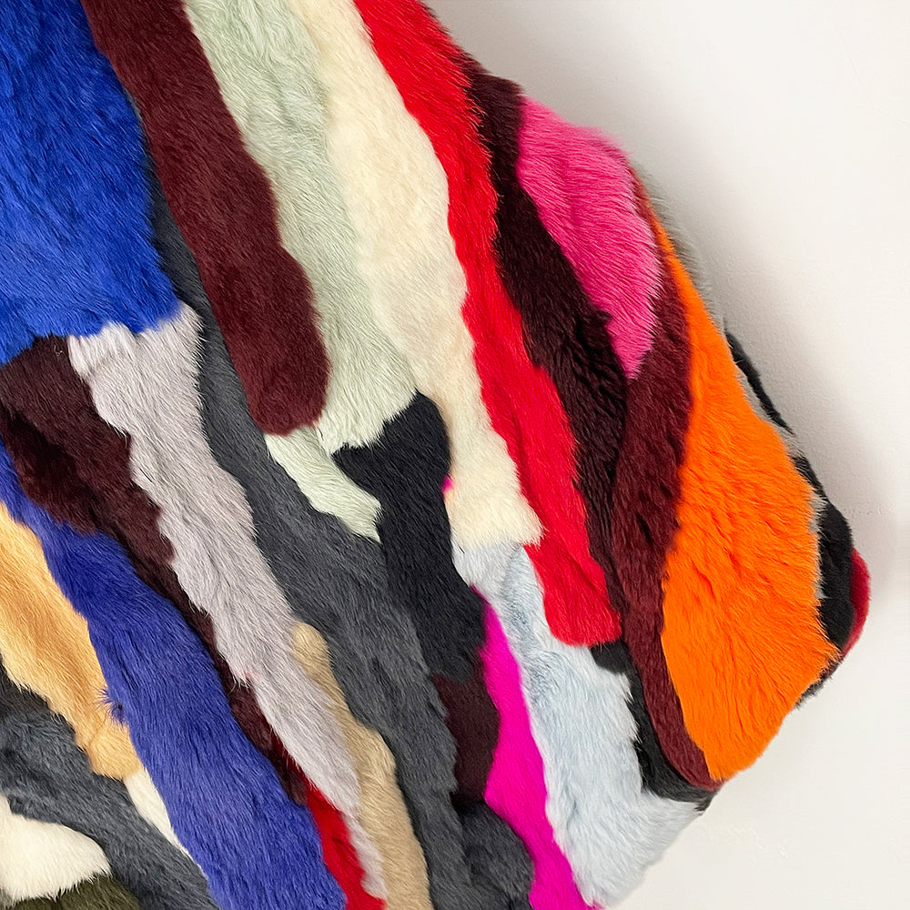OFTBUY New Autumn Winter Luxury Outerwear Women's Multicolor Real Rex Rabbit Fur Vest Patchwork V-Neck Natural Fur Waistcoat