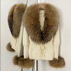 OFTBUY New Autumn Winter Knit Cardigan Women Fashion Warm Clothes with Real Fox Fur Luxury Natural Fur Sweater Jacket Female