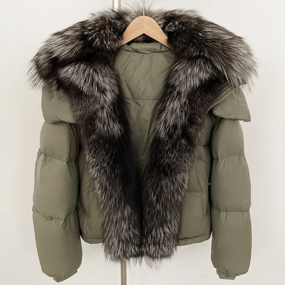 OFTBUY Ultra-Luxury 90% Duck Down Puffer Jacket with Oversized Real Fox & Raccoon Fur Collar