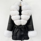 OFTBUY Large Natural Fox Fur Women Faux Leather Jacket Autumn Winter Fashion Ladies Warm Retor Faux Lamb Fur Coat Outwear