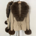 OFTBUY New Autumn Winter Knit Cardigan Women Fashion Warm Clothes with Real Fox Fur Luxury Natural Fur Sweater Jacket Female